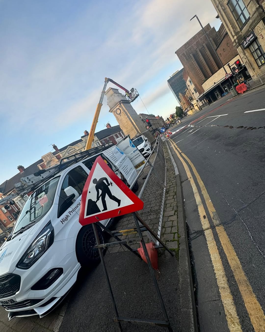 Cherry picker on commercial cleaning job