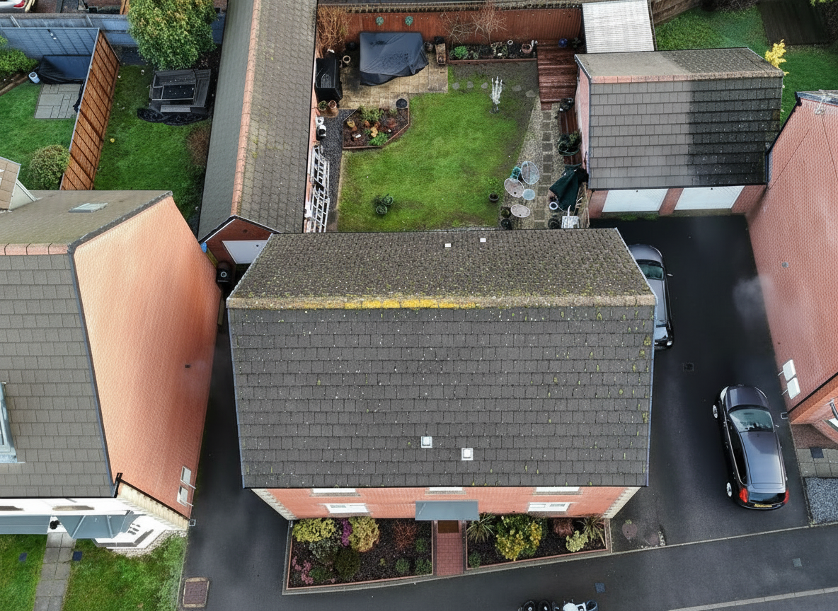 Moss-covered roof before cleaning