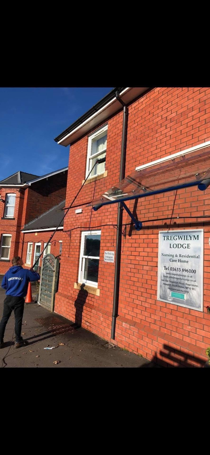 Window cleaning in progress